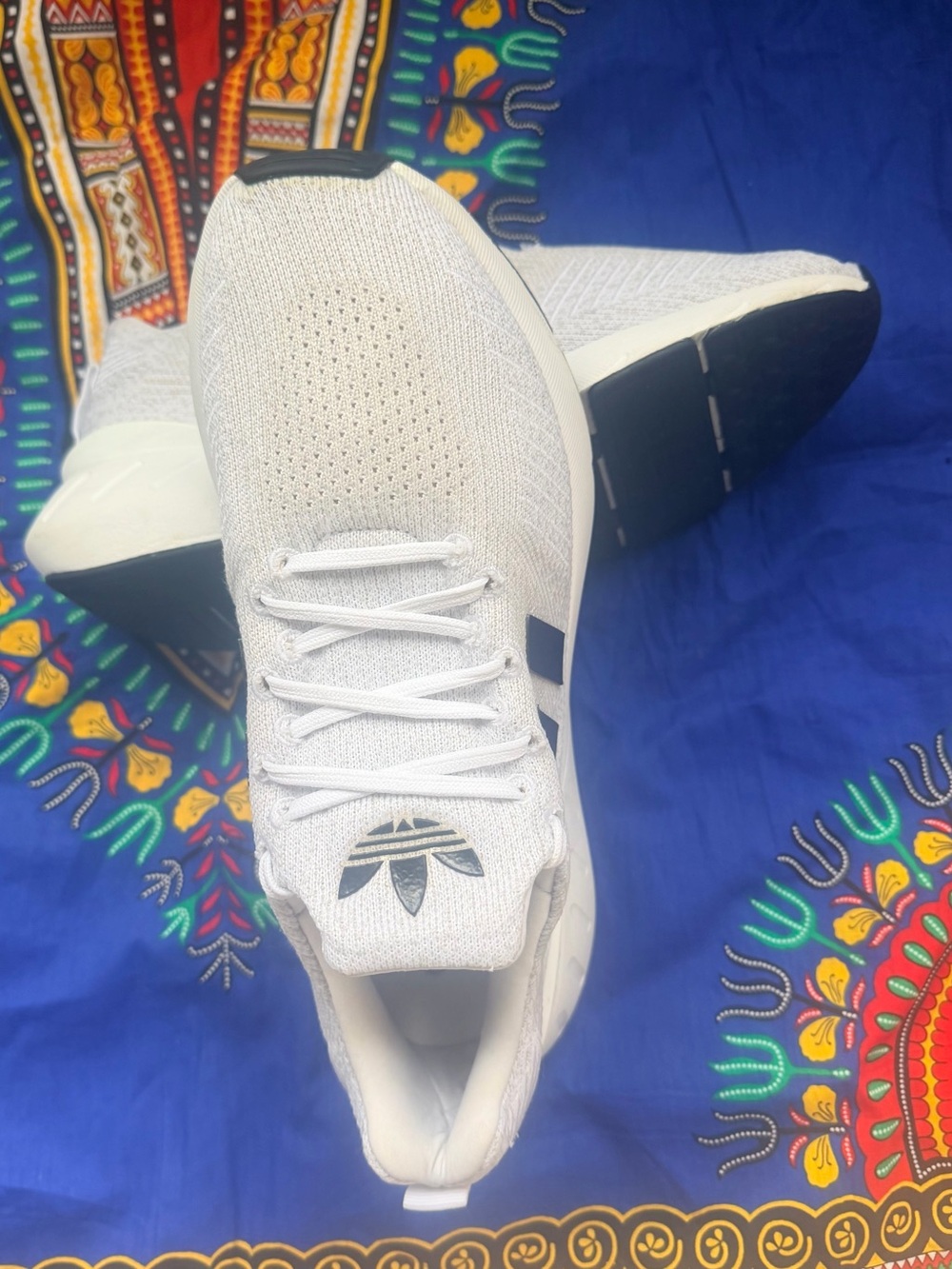 adidas Men's White Knit Sneakers with Black Accents